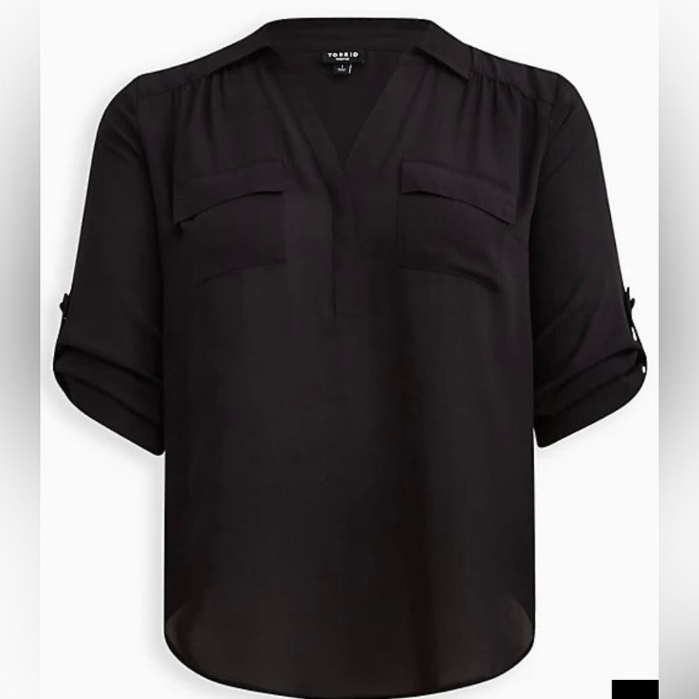 NWT Torrid HARPER GEORGETTE PULLOVER 3/4 SLEEVE BLOUSE size 2 2x plus black